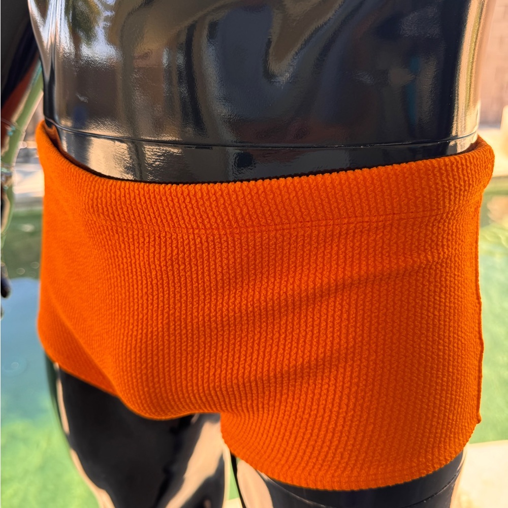 Vibrant Orange Square Cut Swim Trunks - Picture 2 of 8